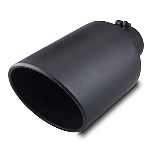 LCGP Diesel Exhaust Tip 4' Inlet, 8' Outlet 15' Length Truck Tailtip, Bolt-On, Rolled End Angle Cut Tailpipe, Black Powder Coated