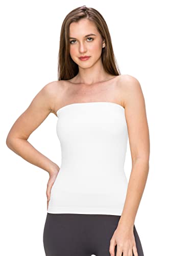 Kurve Medium Length Tube Top with Built-in Shelf Bra, UV Protective Fabric UPF 50+ (Made with Love in The USA), White, Medium/Large