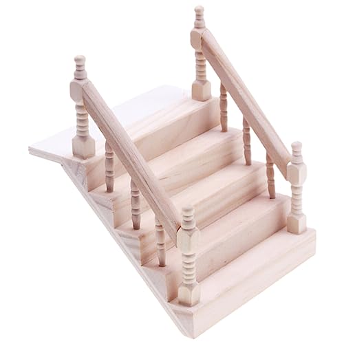 Angoily Miniature Dollhouse Staircase, 1 12 Scale Dollhouse Furniture, Wooden Handrail, DIY Unpainted Staircase Handrail Model for Fairy Garden Doll House Scene