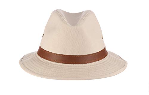 Dorfman Pacific Men's One-Piece Canvas Faux Leather-Trim Safari Hat,Putty,Large