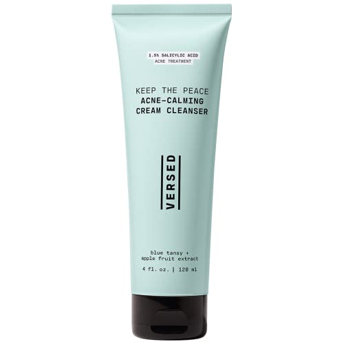 Versed Keep The Peace Calming Cream Cleanser - Gentle, Non-Drying Foaming Cleanser with Salicylic Acid - Daily Face Wash Helps Reduce Blemishes Without Stripping Skin - Vegan (4 fl oz)