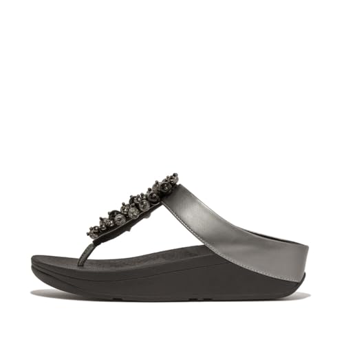 FitFlop Women's Fino Bauble-Bead Toe-Post Sandals Wedge, Pewter Black, 8