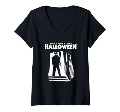 Womens Halloween Michael Myers Top Of The Stairs V-Neck T-Shirt