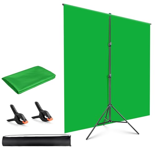 Hemmotop Green Screen Backdrop with Stand Kit for Photography 5x6.5ft, Chromakey Virtual GreenScreen Background Sheet for Zoom YouTube Video Studio Calls, with Clamps & Carring Bag
