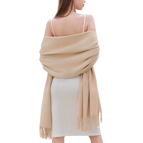 RIIQIICHY Winter Scarf for Women Beige Pashmina Shawls Wraps for Evening Dresses Large Warm Soft Scarves
