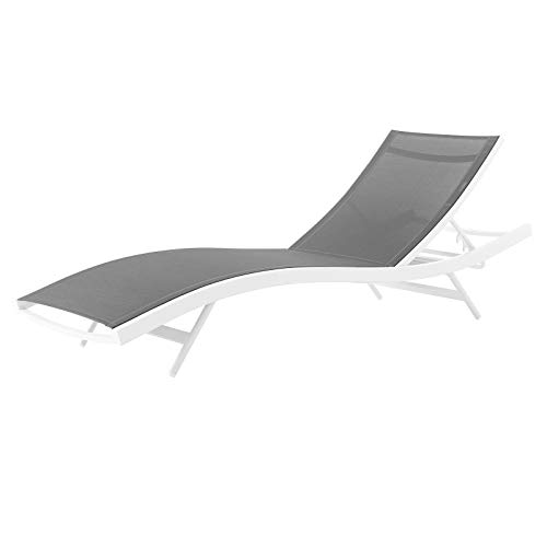 Modway Glimpse Aluminum Mesh Outdoor Patio Poolside Deck Chaise Lounge Chair in White Gray