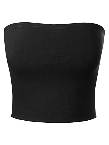 MixMatchy Women's Causal Strapless Basic Sexy Tube Top Black S