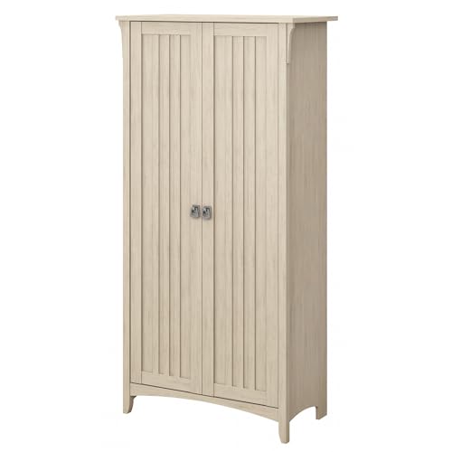 Bush Furniture Salinas Tall Storage Cabinet Vintage-Style Distressed Storage Unit with Doors & Adjustable Shelves in Antique White Cupboard for Bedroom, Living Room, Kitchen & Entryway