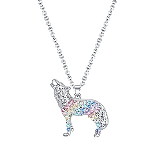 luomart Rainbow Animal Wolf Necklace Gifts for Girls,Dainty Wolves Pendant Jewelry for Women Boys Teen Girls Wolf Lovers (Rainbow Wolf Gifts)