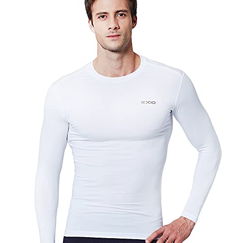 EXIO Japan Men's Compression Shirt Cool&Dry Baselayer/Underlayer Long Sleeve Top EX-R01 (Small, EXR01-WH)