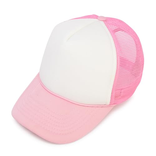 DALIX Blank Hat Two Tone Summer Mesh Cap in Pink and White Trucker Hat