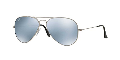 Ray-Ban RB3025 Classic Aviator Sunglasses, Matte Silver/Polarized Dark Grey Mirror, 58 mm