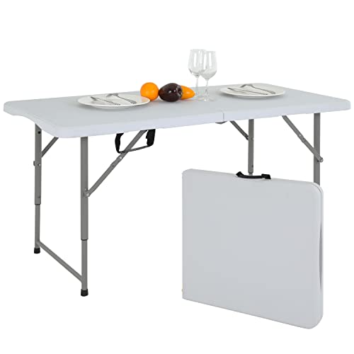 MGHH Folding Table 4FT, Plastic Table Height Adjustable Table for Picnic, Camping, Kitchen, Beach, Party, Outdoor Indoor, 47 x 24 x 29 Inch,White
