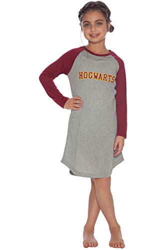 Harry Potter Big Girls' Hermione Granger 'Hogwarts House Crest' Varsity Quidditch Raglan Nightgown, Gray, 10/12