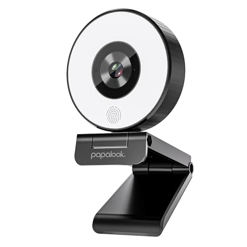 papalook 1080P Webcam with Ring Light and Privacy Cover, PA552 Full HD Streaming Web Camera with Dual Microphones, Plug and Play USB Webcam for PC Laptop Desktop, Zoom Skype Teams Video Conference