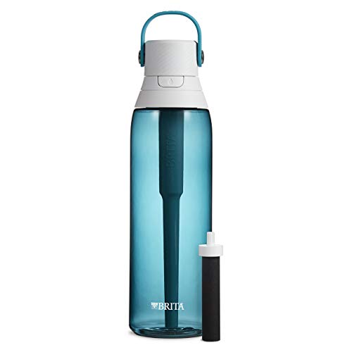 Brita Hard-Sided Plastic Premium Filtering Water Bottle, BPA-Free, Reusable, Replaces 300 Plastic Water Bottles, Filter Lasts 2 Months or 40 Gallons, Includes 1 Filter, Sea Glass - 26 oz.