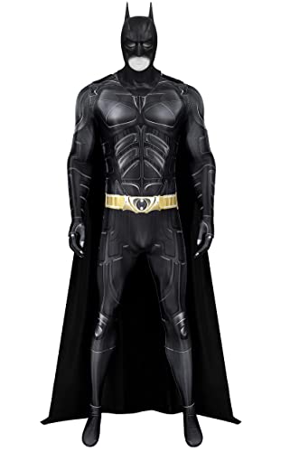 Kuberas Bat Superhero Costume Adult Men Dark Black Knight Jumpsuits Cloak Bat Mask Halloween Cosplay Costume Outfit
