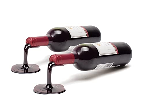 PLAYABLE ART Spilled Wine Bottle Holder - Fun and Unique Way to Display Your Favorite Wine - Red (Set of 2)