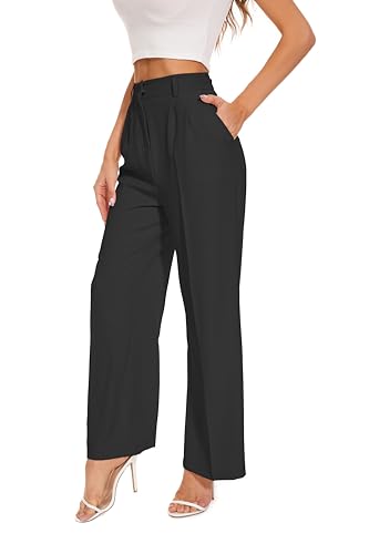 FUNYYZO Women's Wide Leg Pants High Elastic Waisted in The Back Business Work Trousers Long Straight Suit Pants