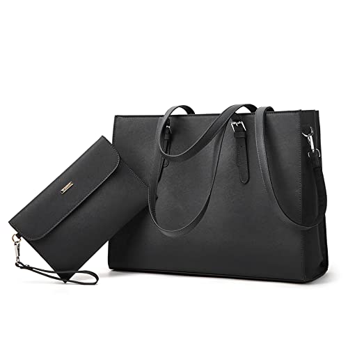 Laptop Bag for Women 15.6 inch Laptop Tote Bag Leather Classy Computer Briefcase Work Waterproof Handbag Professional Womens Business Office Bag Purse 2pcs