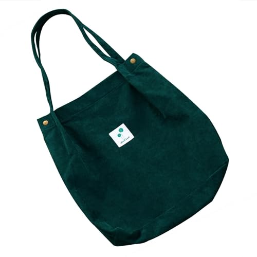 GOPHRALOVE Corduroy Tote Bag for Women Girl with Reinforced Strap Large Shoulder Tote Bag with Inner Pockets for College School Work Travel Cute Green Large Tote Bag