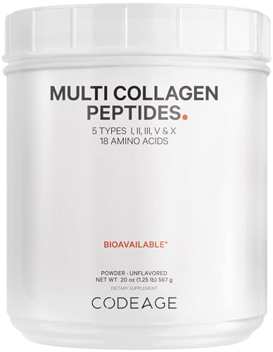 Codeage Multi Collagen Protein Powder Peptides, 2-Month Supply, Hydrolyzed, Type I, II, III, V, X Grass Fed All in One Super Bone Broth Collagen Supplement, Non-GMO, 20 Ounces