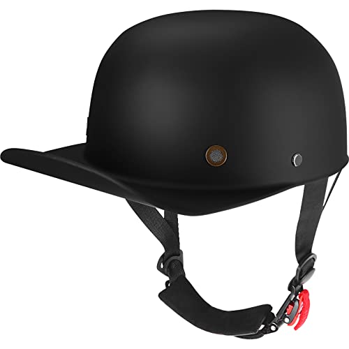 Yesmotor Baseball Style Cap Retro Motorcycle Helmet Unisex-Adult - DOT Approved (Matte Black, L)