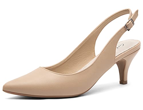 Greatonu Womens Nude Formal Classic Slingback Kitten Heels Pumps Court Shoes Size 9 US / 40 EU