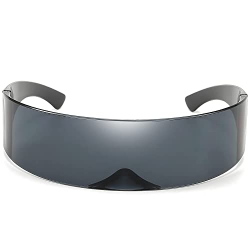Dollger Futuristic Sunglasses Space Cyclops Wrap Around Glasses Rimless Translucent Mirrored Lens