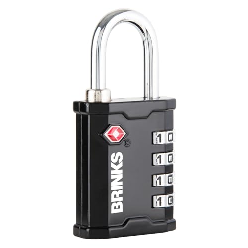 BRINKS – 40mm TSA Approved Luggage Travel Lock – 4 Dial Resettable Combination Padlock for Suitcases, Carryon Bags, Backpacks, Laptop Briefcases, Family Travel and More