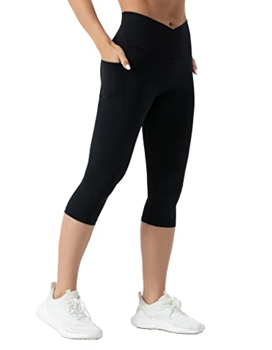 THE GYM PEOPLE Women's V Cross Waist Workout Leggings Tummy Control Running Yoga Pants with Pockets