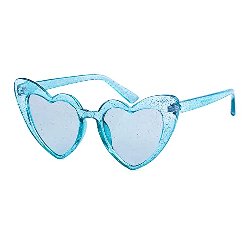 GIFIORE Heart Shaped Sunglasses for Women,Vintage Cat Eye Retro Oversized Clouts Glasses (Blue Glitter)