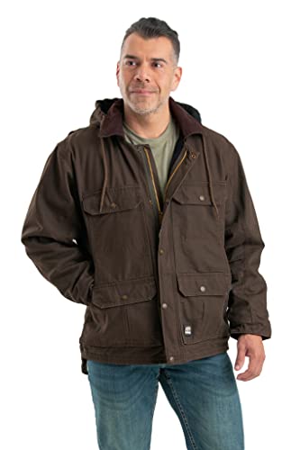 Berne Men's Heartland Washed Duck Zip-Off Hooded Work Coat, X-Large Regular, Bark