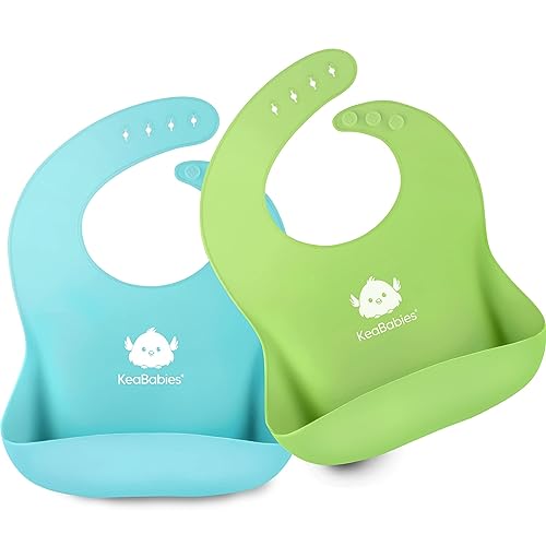 KeaBabies 2-Pack Silicone Bibs For Babies, Silicone Baby Bibs for Eating, Food-Grade Pure Silicone Bib, Toddler Bibs, Waterproof Bibs, Feeding Bibs, Silicon Bibs for Toddlers, Boys (Cloud Nine)