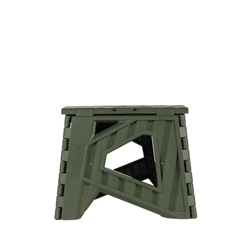 livinbox 9 inch Plastic Collapsible Stool, Folding Stool, Outdoor Step Stool Holds Up to 120kg - Lightweight Plastic Foldable Step Stool for Kids, Kitchen, Bathroom & Living Room (Khaki Green)