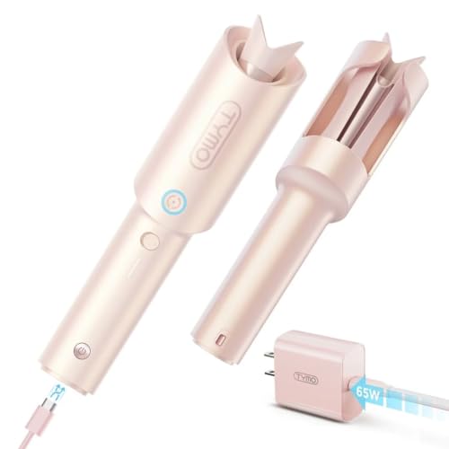 Cordless Automatic Curling Iron - TYMO Rotating Hair Curler 1 Inch Rechargeable with 60Min Runtime, 1.5H Fast Charge, 65W Corded Instant Use, Ceramic Curling Wand with 200M Ions for Curls Beach Waves