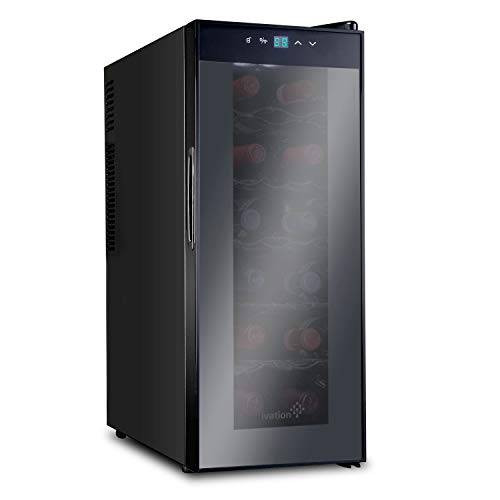 Ivation 12 Bottle Red And White Wine Thermoelectric Wine Cooler/Chiller Counter Top Wine Cellar with Digital Temperature Display, Freestanding Refrigerator Smoked Glass Door Quiet Operation Fridge