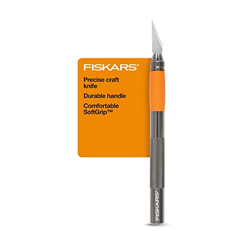 Fiskars SoftGrip Detail Craft Knife - 8' Exacto Knife for Crafting - Multi-Use Exacto Blade Included with Protective Cover