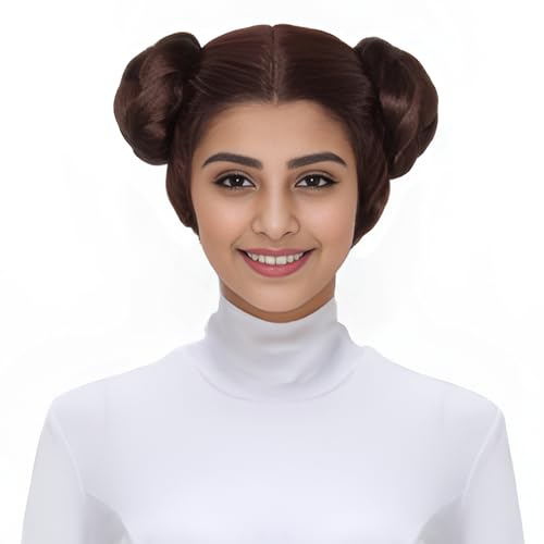 Yan Dream Women Girl's Center Party Short Brown Princess Hair Cosplay Costume Halloween Anime Wig with Bun