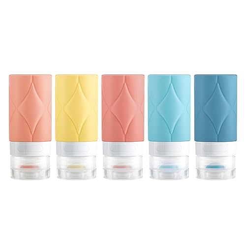 SUDDHO Travel Bottles for Toiletries, 2oz Travel Size Containers, Tsa Approved,Leak Proof Squeezable Silicone Travel Size Bottles for Shampoo Conditioner Lotion(5Pack)