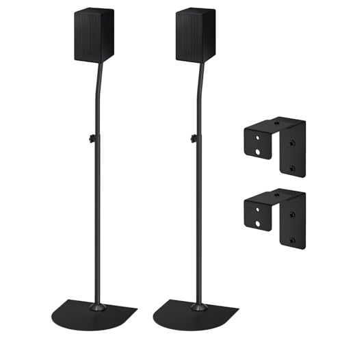 Speaker Stands Pair for Samsung Speakers with Speaker Wall Mount, Height Adjustable Extends 33' to 42' Floor Speaker Stand with Cable Management for Keyhole or Thread Hole Samsung Rear Speaker Stands