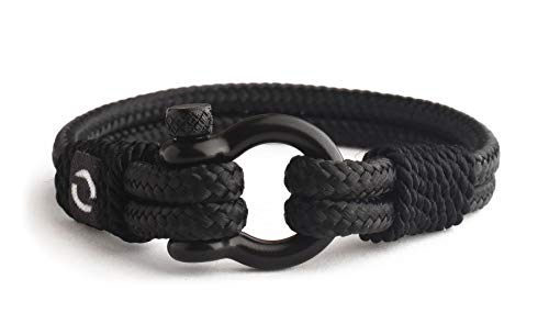 Mens Rope Bracelet - Stainless Steel Black Shackle, Extremely Durable and Scratch Resistant Waterproof Paracord, Handmade, Nautical Wristband for Men B-3-7.5