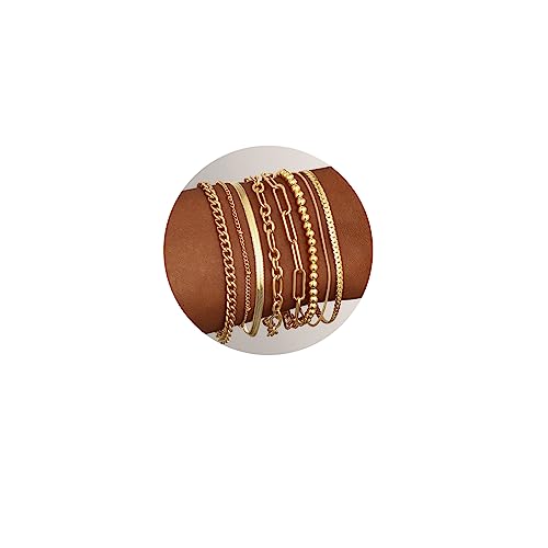 Gold Bracelets for Women, 14K Gold Plated Dainty Bracelets Set, Layered Chain Bracelets Pack Jewelry (Style1-gold)