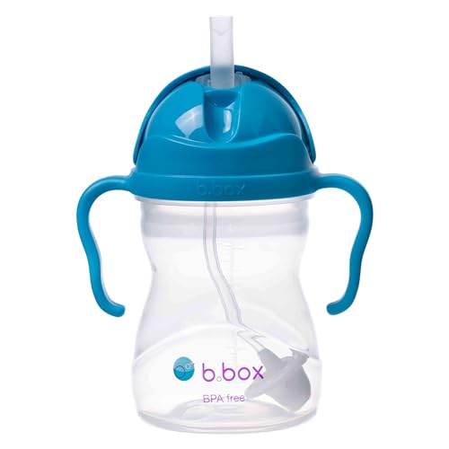 b.box Sippy Cup with Fliptop Straw, Drink from any Angle | Weighted Straw, Spill Proof, Leak Proof & Easy Grip | BPA Free, Dishwasher safe | For Babies 6m+ to Toddlers (Cobalt, 8 oz)