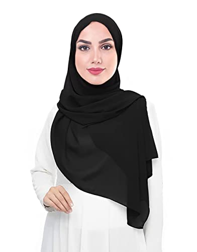 Premium Chiffon Hijab Head Scarf Shawl Wrap for Muslim Women Lightweight (Black)