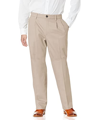 Dockers Men's Relaxed Fit Signature Khaki Lux Cotton Stretch Pants-Pleated, Timberwolf, 40W x 30L