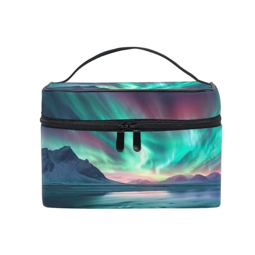 WELLDAY Makeup Bag Aurora Borealis Pattern Portable Travel Cosmetic Case Toiletry Organizer for Women