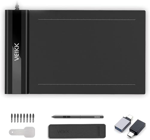 Drawing Tablet,VEIKK S640 Digital Graphics Tablet, 6x4 Inch Ultra-Thin Portable OSU! Tablet, Battery-Free Stylus for OSU! Game and Teaching Online Classes,Support Windows Mac Linux Chrome Android OS