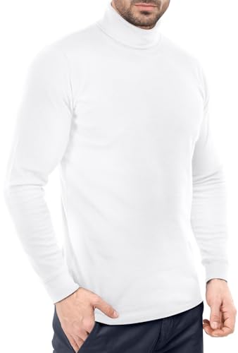 Utopia Wear Men's Turtleneck Slim Fit Lightweight Pullover Top, Large, White