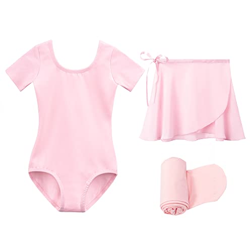 Stelle Ballet Leotards for Girls Toddler Dance Dress Outfit Combo with Skirt and Tights Ballet Pink-Adjustable Tie, 85
